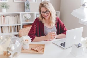 Woman working in her clean home office