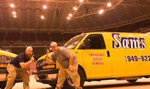 members of the sams carpet cleaning team preparing to work at the America's Center