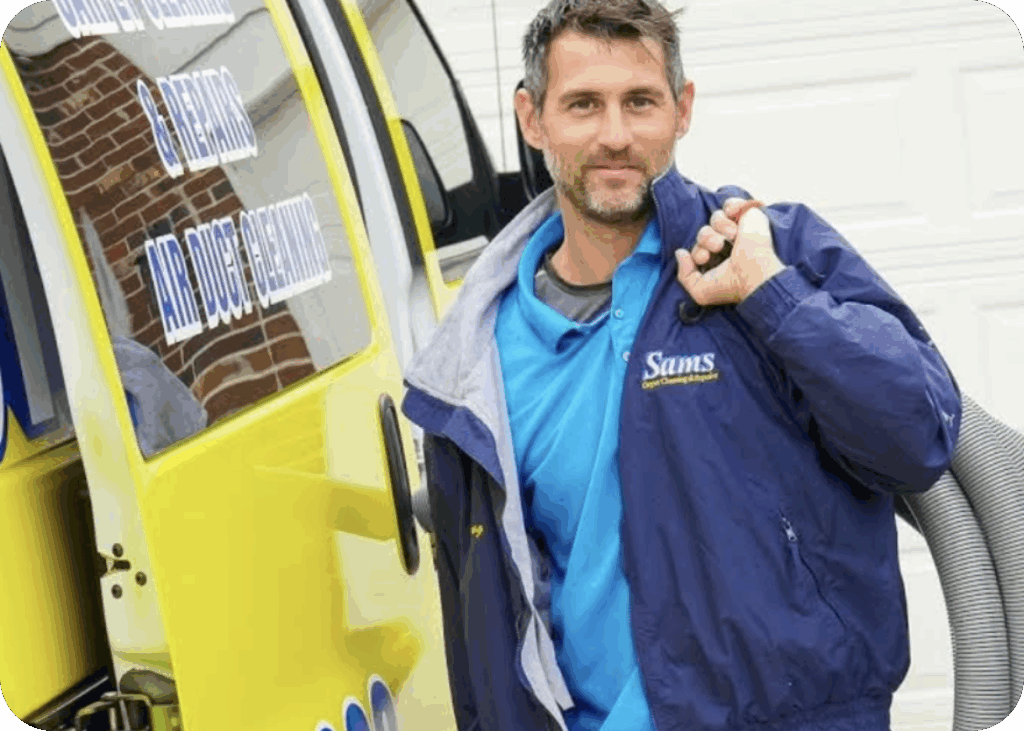 Sams Carpet Cleaning Service Employee and Van