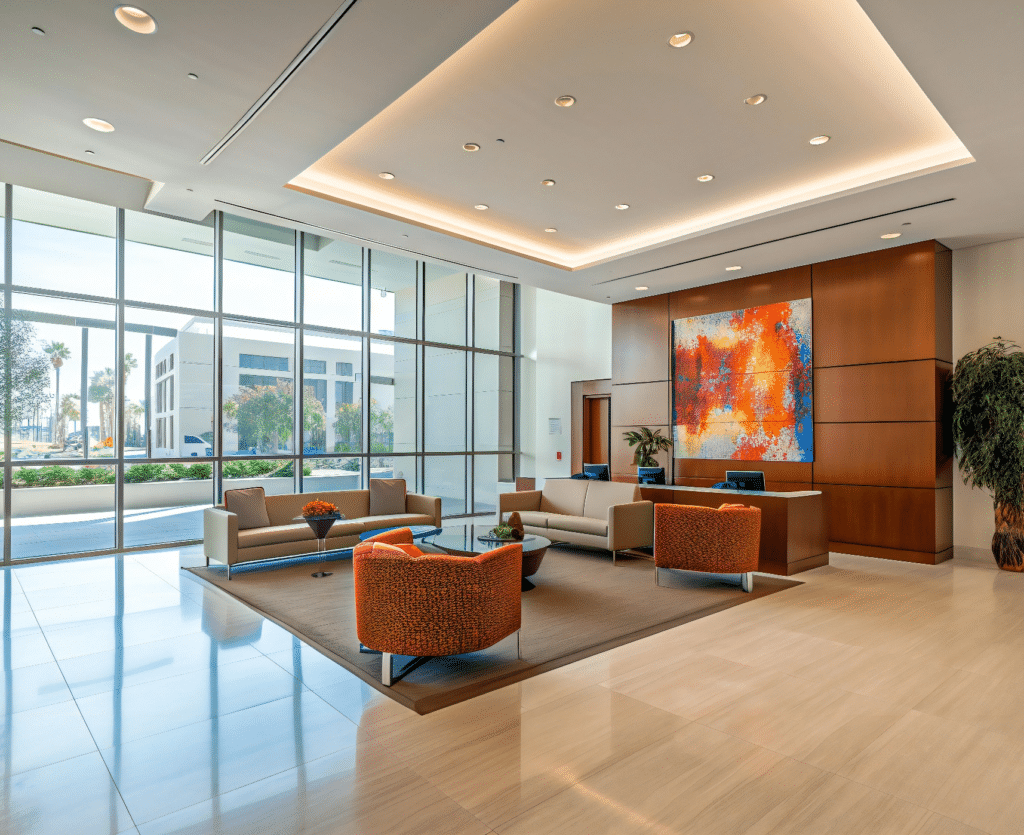 Commercial Space with Area Rug and Tile Floor